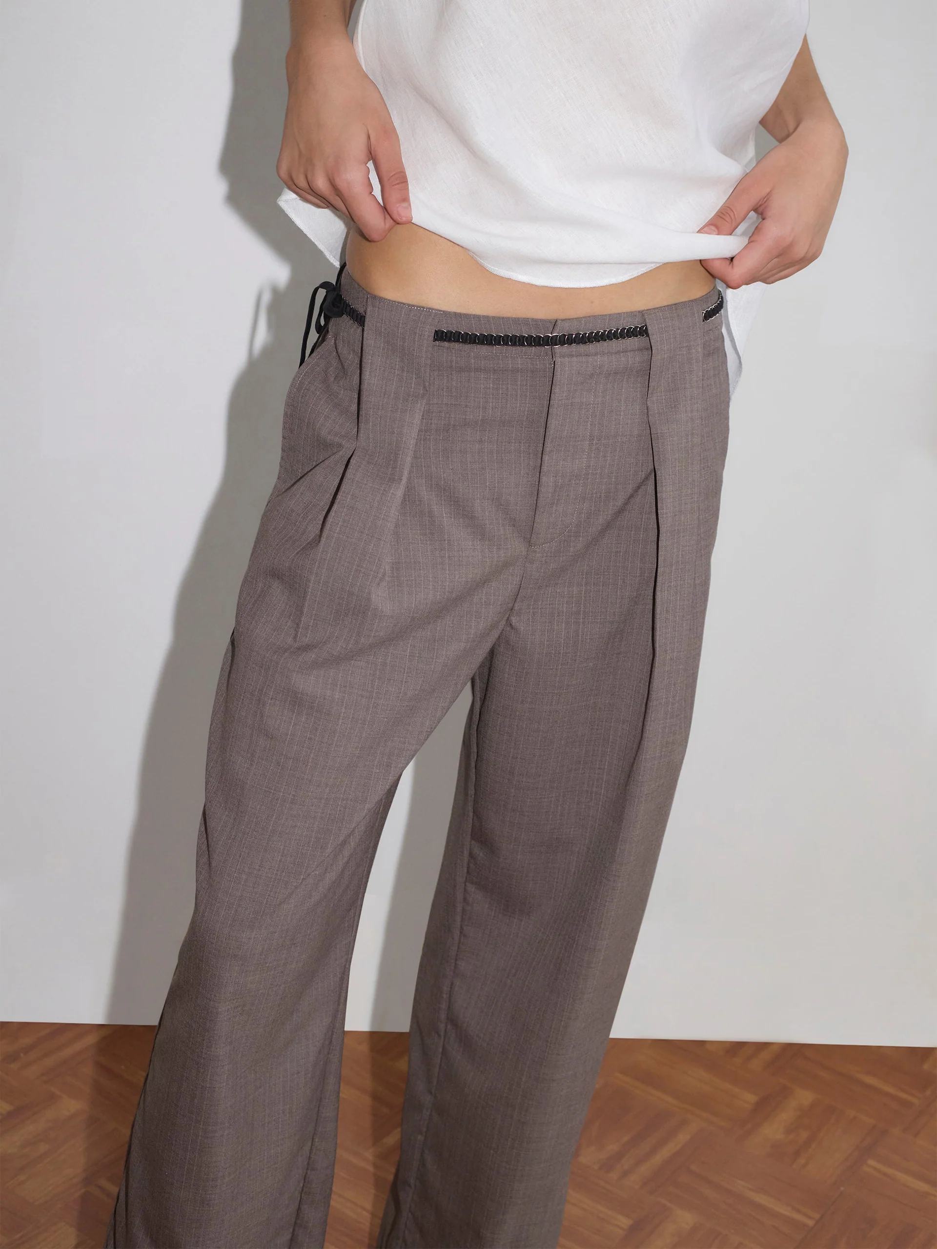 Deiji Studios Belt Loop Pant Grey Pink Stripe - Image 5