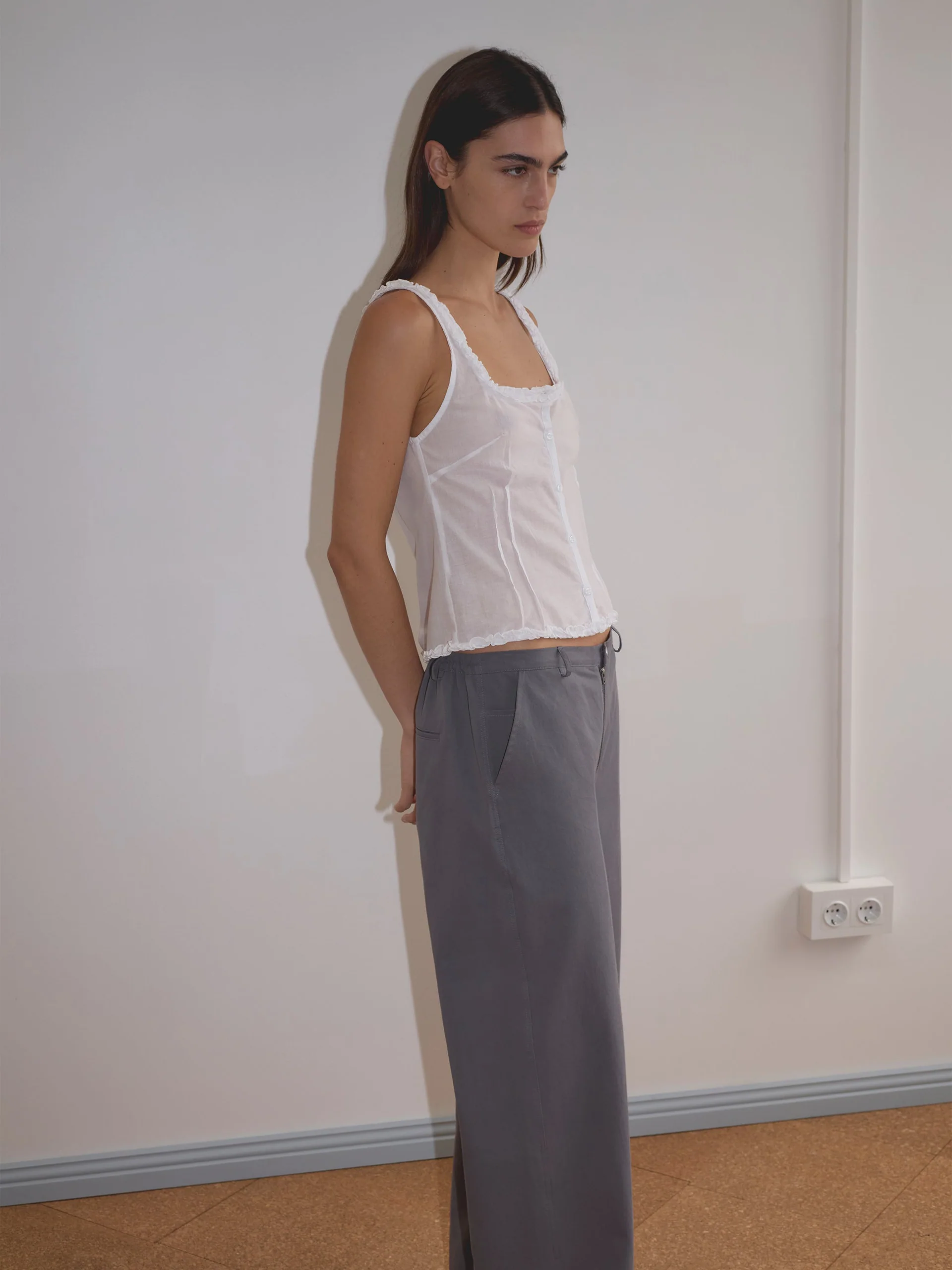 Deiji Studios Button Frill Top White - Image 4