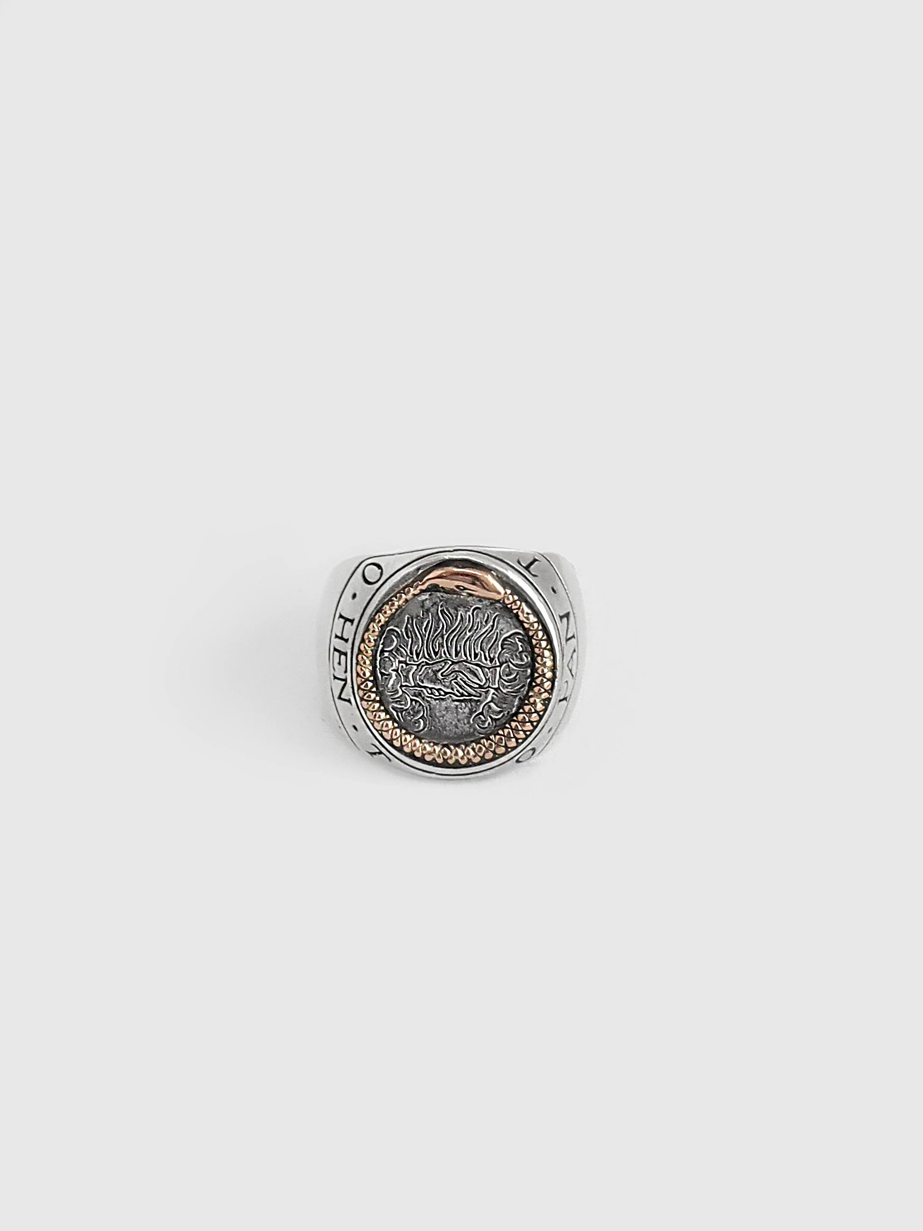 Digby & Iona Ouroboros Signet Ring w 14K Gold Inlay