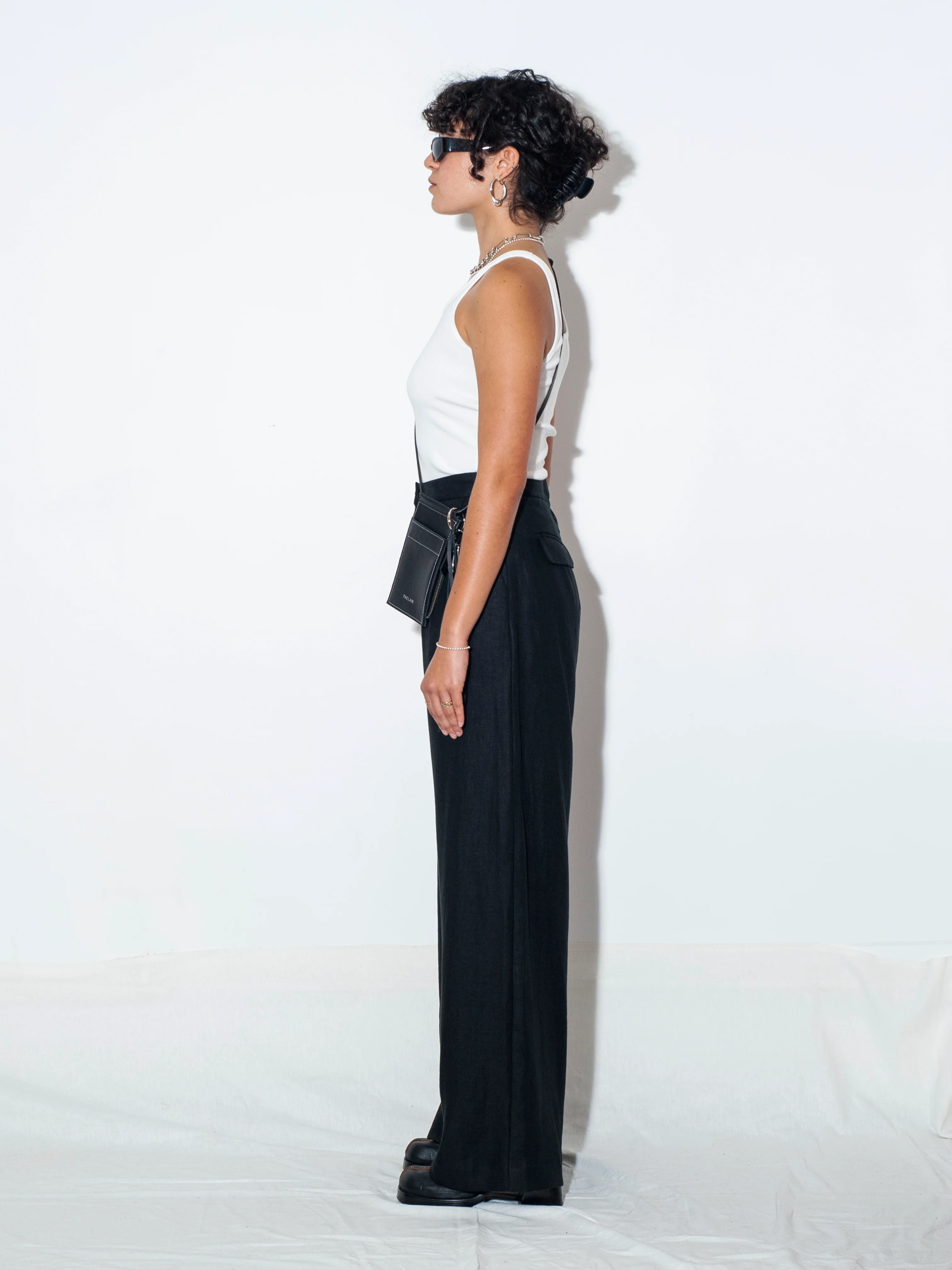 MATIN Herringbone Linen Wide Leg Pant Black - Image 3