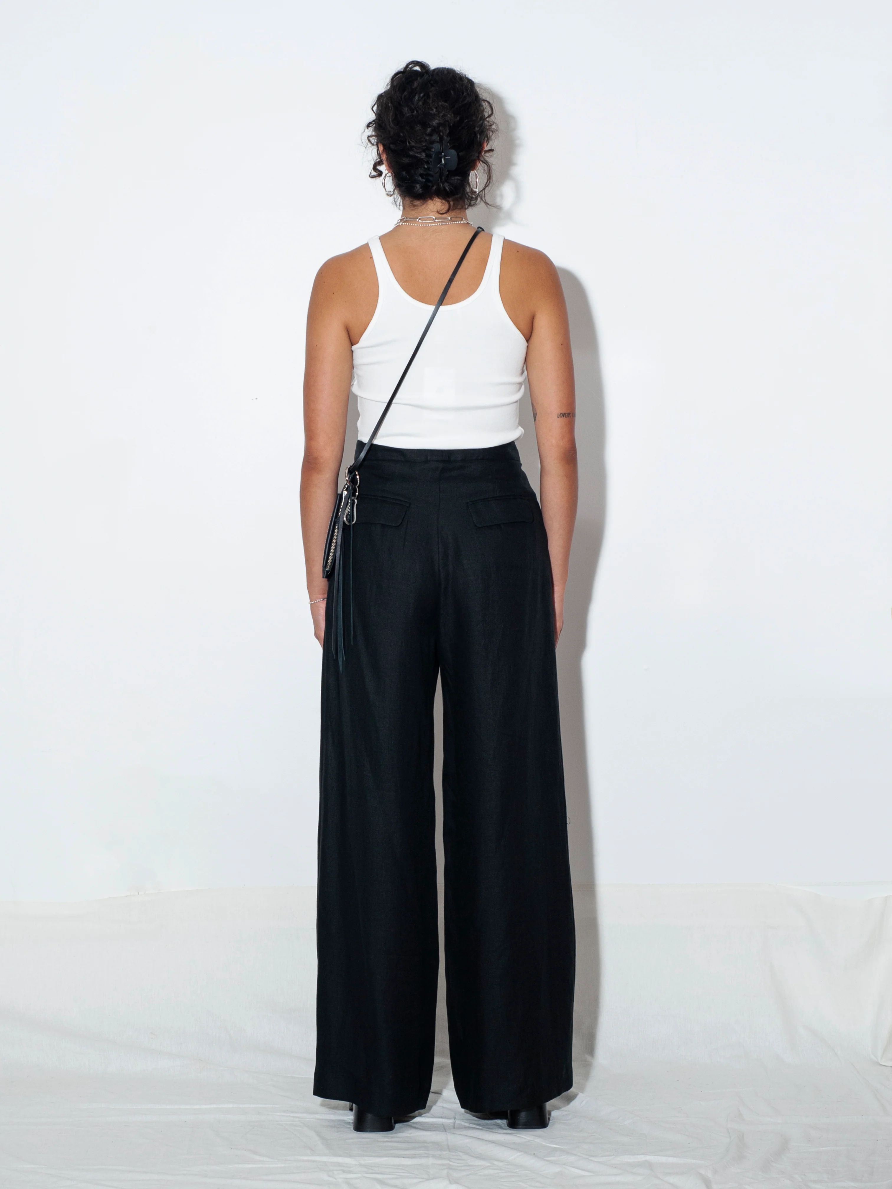 MATIN Herringbone Linen Wide Leg Pant Black - Image 4