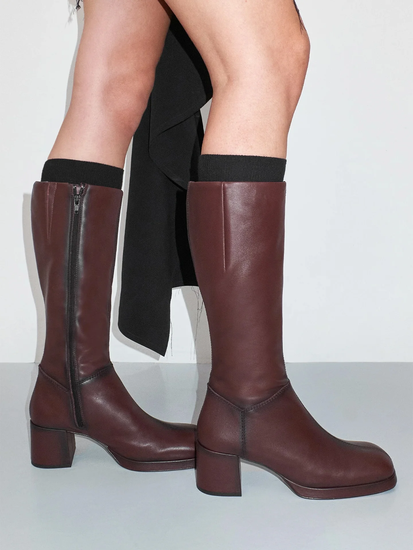 MIISTA Maple Brushed Burgundy Black Boots - Image 7