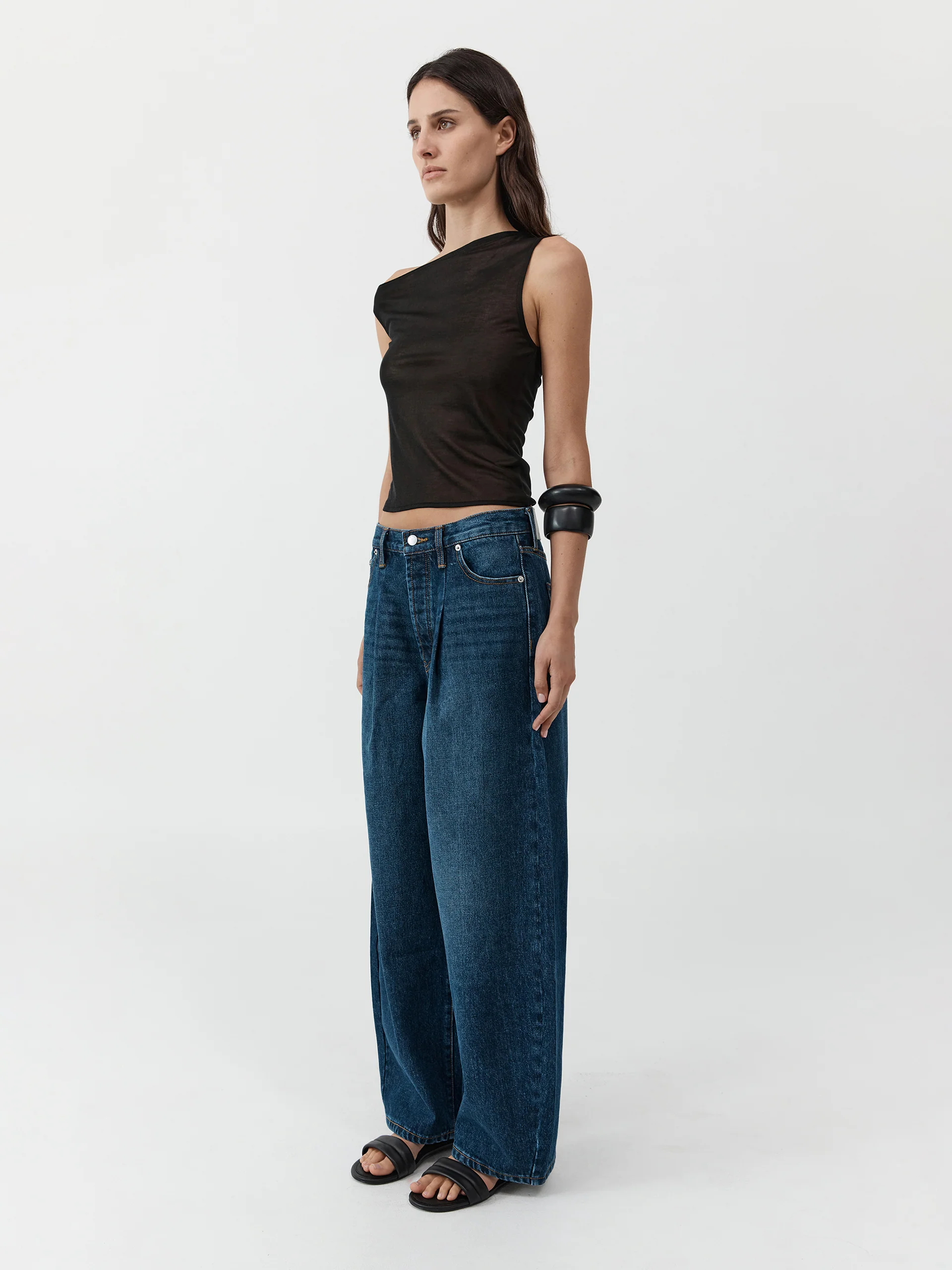 St. Agni Mid Rise Pleat Barrel Jeans Dark Indigo - Image 5