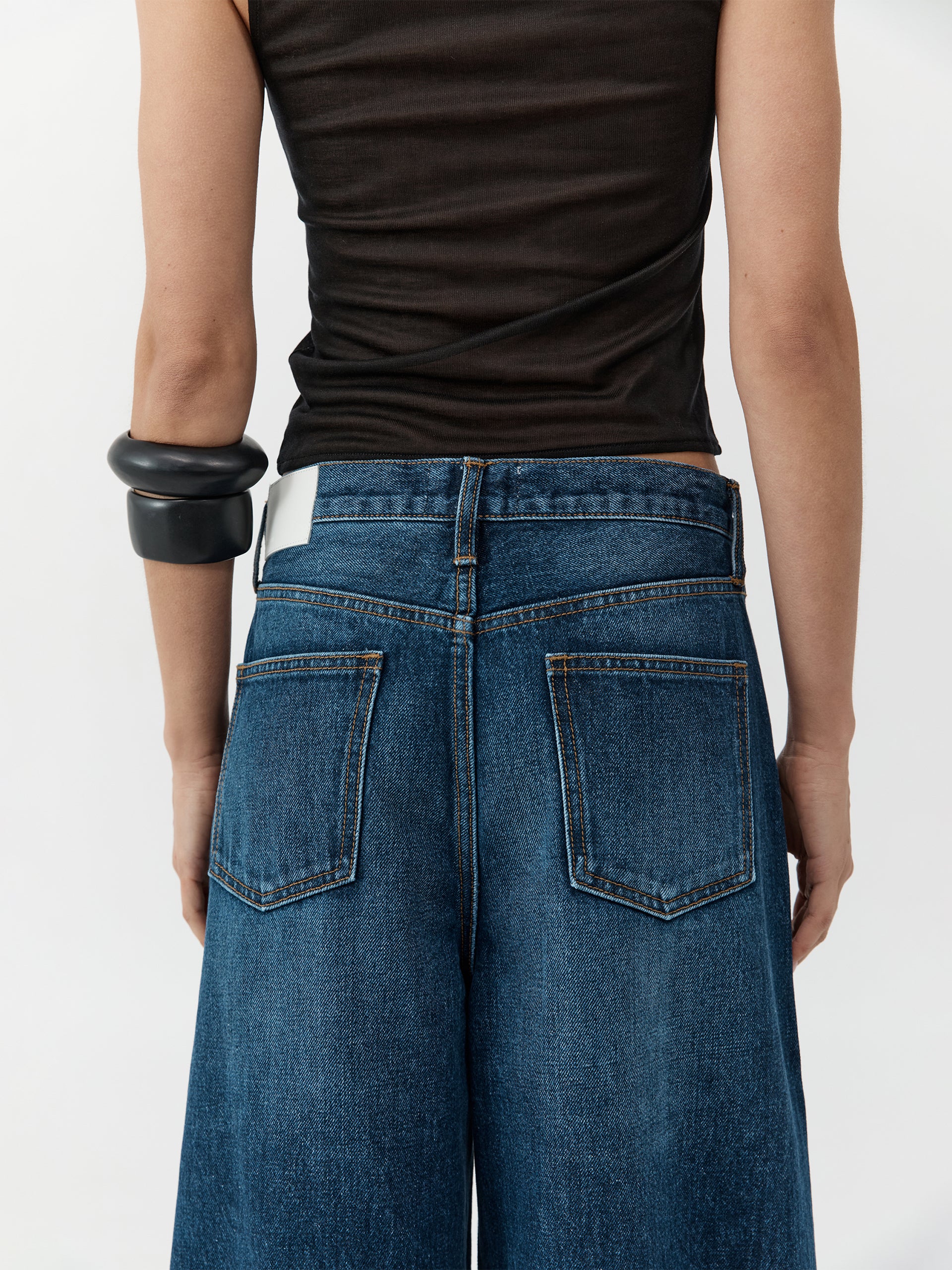 St. Agni Mid Rise Pleat Barrel Jeans Dark Indigo - Image 7