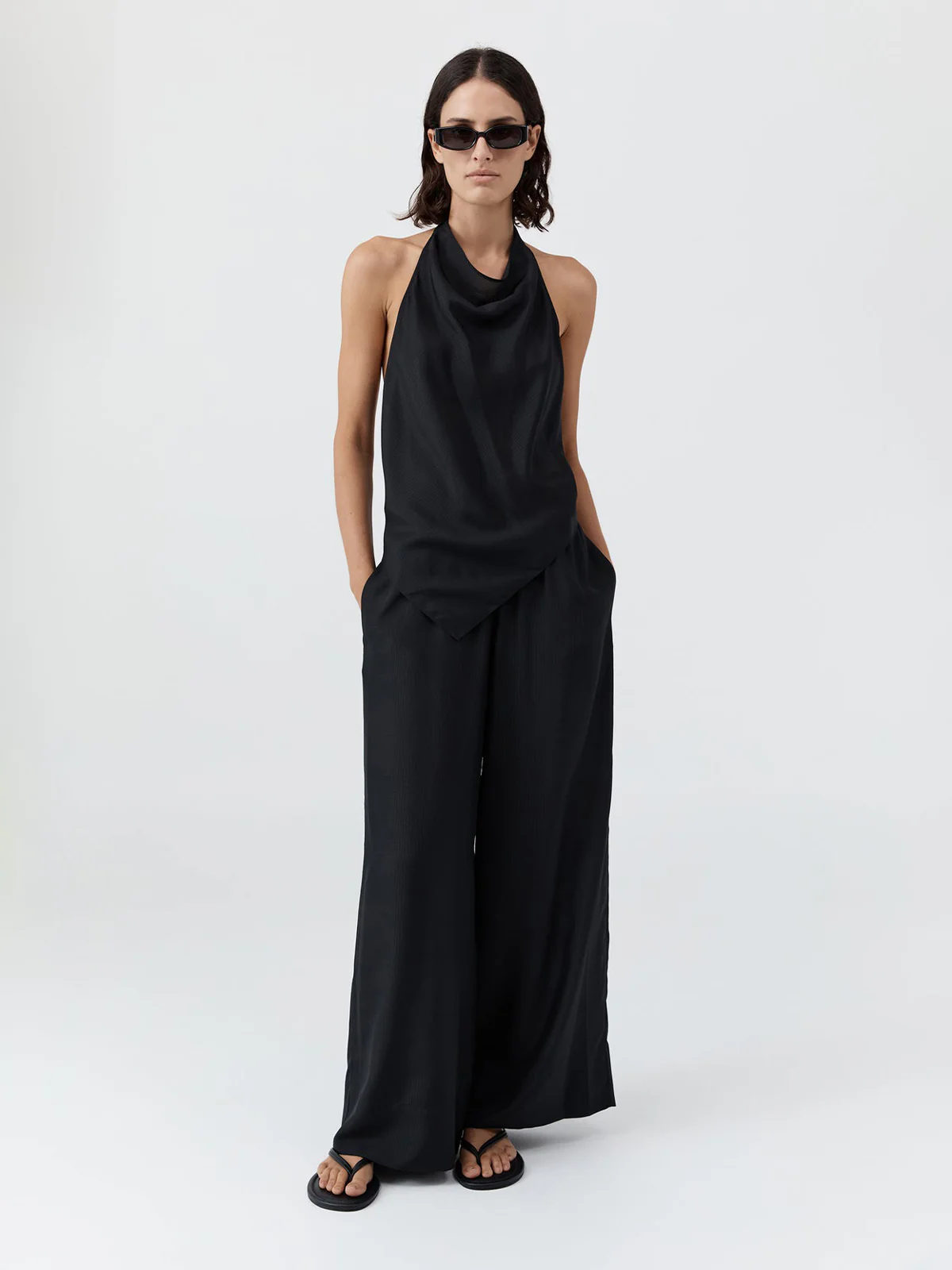 St. Agni Silk Grid Halter Top Black - Image 5