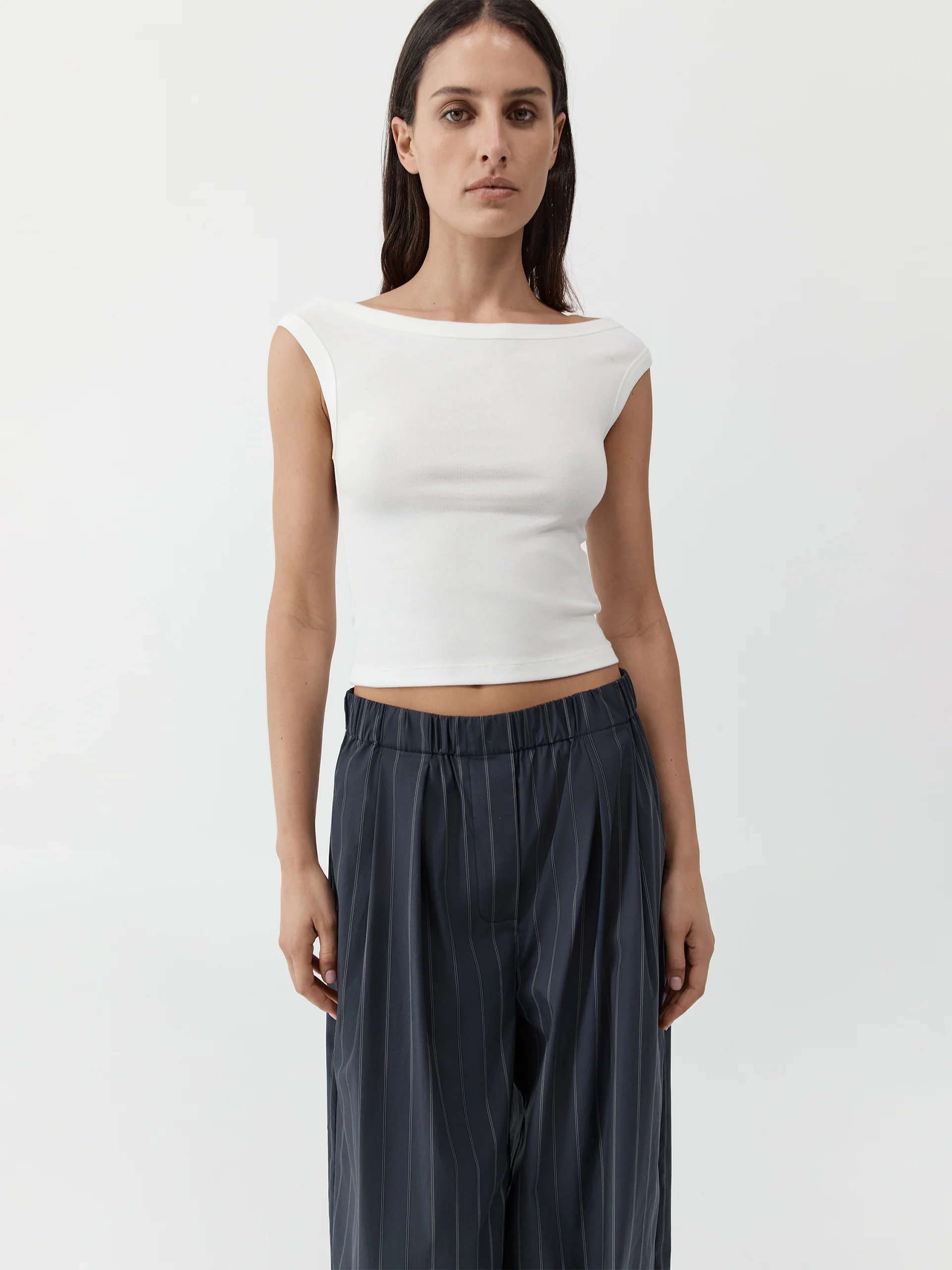 St. Agni Stripe Relaxed Pleat Pants Ink Stripe - Image 4