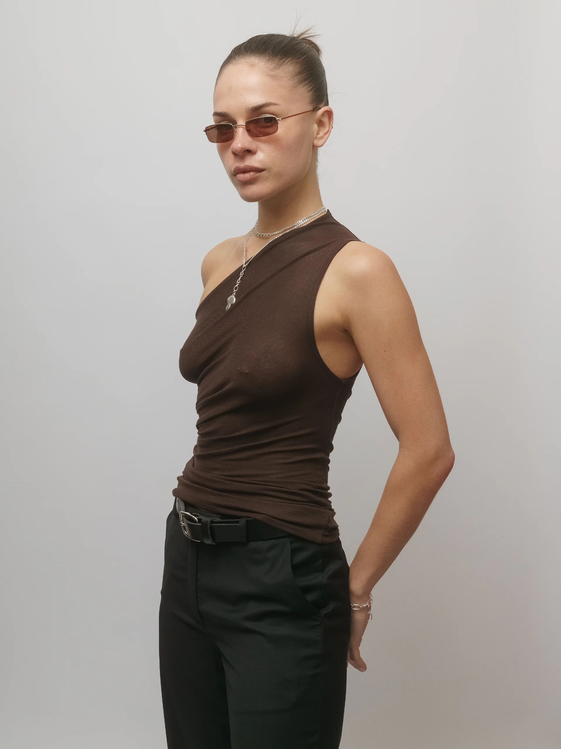 The Lair Apparel Anja One Shoulder Top Cocoa - Image 7